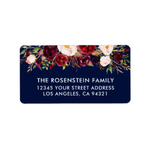 Floral Watercolor Burgundy Address Label
