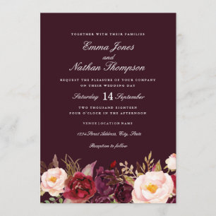 Floral Watercolor Burgundy Wedding Invitation