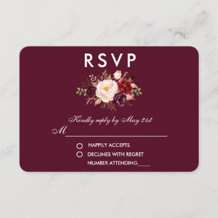 Floral Watercolor Burgundy Wedding RSVP Card