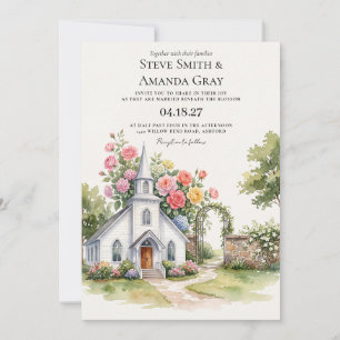 Floral Watercolor Chapel Christian Wedding Invitation