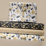Floral Watercolor Clematis Decoupage Wrapping Paper Sheet<br><div class="desc">A simple and beautiful clematis vine floral watercolor pattern in a colour palette of golden yellow, grey, brown and white. A second paper with the same pattern on black and a third of a gold and white geometric pattern. A great combination for wrapping gifts for weddings, showers, birthdays, or DIY...</div>