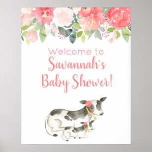 Floral Watercolor Cows Girl Baby Shower Sign