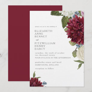 Floral Watercolor Dahlia Hydrangea Wedding Invitation