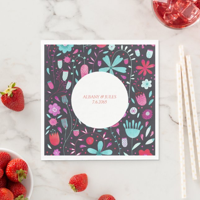 Floral Watercolor Dark Napkin (Insitu)
