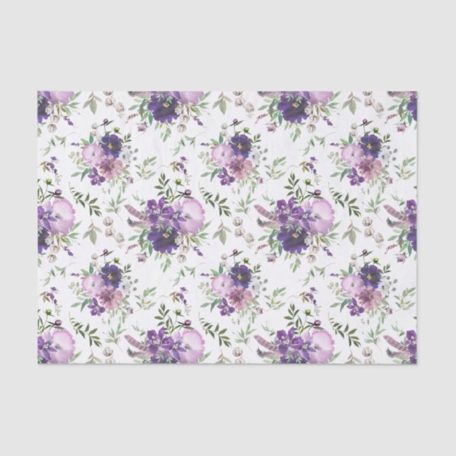 Floral Watercolor Decoupage Purple Tissue Paper (Front)