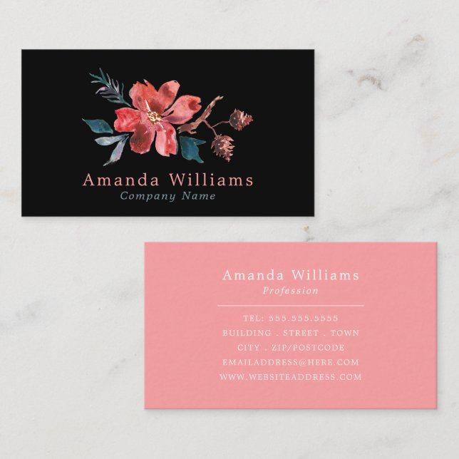 Floral Watercolor Design, Floral Business Card (Front/Back)