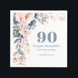 Floral Watercolor Dusty Blue Pink 90th Birthday Napkin<br><div class="desc">Floral Watercolor Dusty Blue Pink 90th Birthday Paper Napkins

Simply personalize with your party details by clicking the customize it button to further re-arrange and format the style and placement of the text.  

TIP: Add our complimentary or matching items in our collection with the same design below</div>