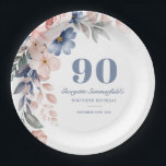 Floral Watercolor Dusty Blue Pink 90th Birthday Paper Plate<br><div class="desc">Floral Watercolor Dusty Blue Pink 90th Birthday Paper Plates

Simply personalize with your party details by clicking the customize it button to further re-arrange and format the style and placement of the text.  

TIP: Add our complimentary or matching items in our collection with the same design below</div>