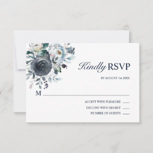 Floral Watercolor Dusty Navy Blue RSVP Wedding Card