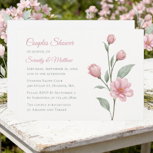 Floral Watercolor Dusty Rose Sage Couples Shower Invitation