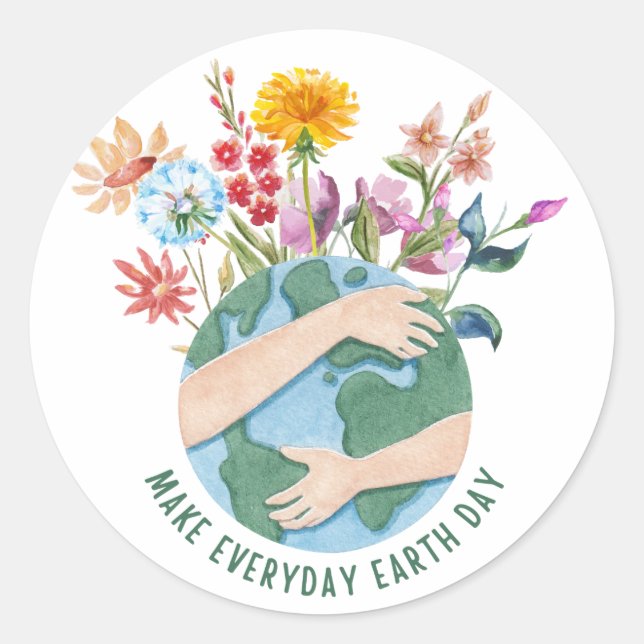 Floral Watercolor Earth Day Classic Round Sticker (Front)