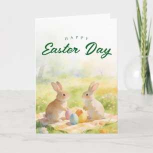 Floral Watercolor Easter Bunny Spring Holiday Card