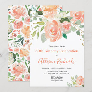 Floral watercolor elegant adult birthday party invitation