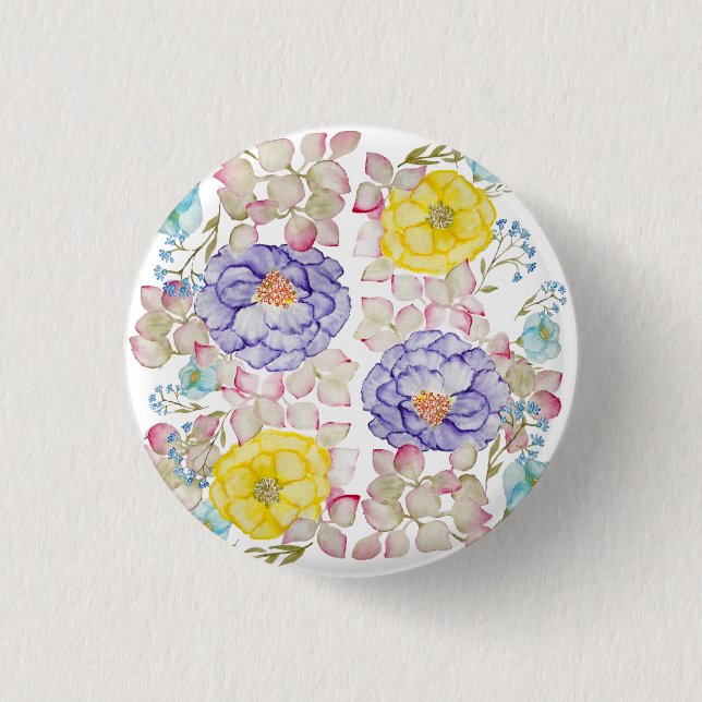 Floral watercolor elegant pattern 1 inch round button (Front)