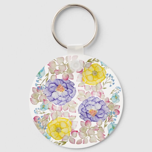 Floral watercolor elegant pattern keychain (Front)
