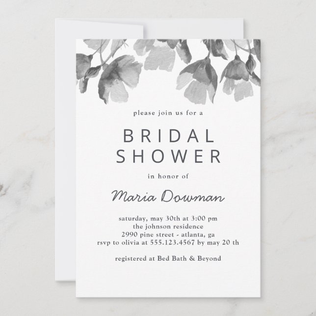 Floral watercolor. Elegant simple Bridal Shower Invitation (Front)
