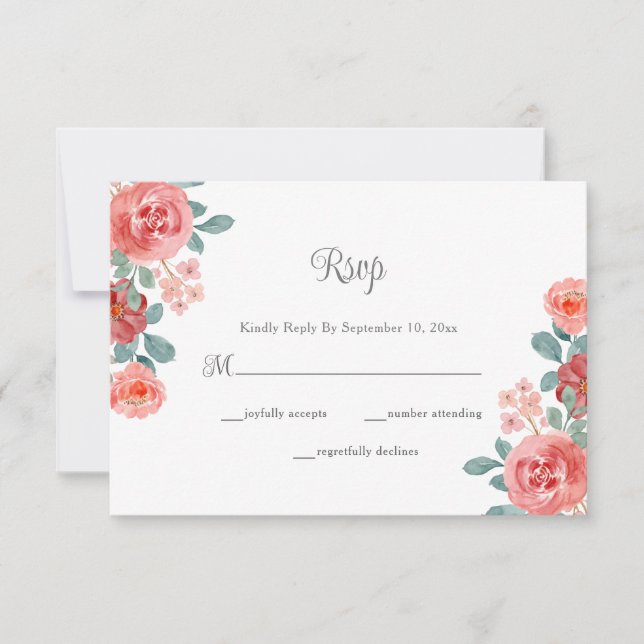 Floral Watercolor Eucalyptus Fall Wedding  RSVP Card (Front)