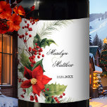 Floral Watercolor First Christmas Together Wine Label<br><div class="desc">A festive wine label featuring a classic watercolor painting of poinsettia flowers with mistletoe and red berries. Beautiful to celebrate a first Christmas together,  a wedding or engagement or just the Holiday season.</div>