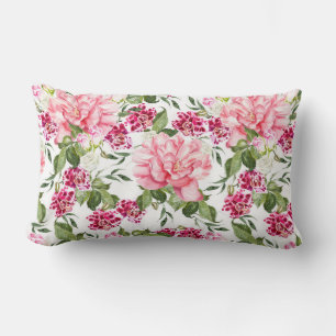 Floral Watercolor Flowers Roses Peony Orchids Lumbar Pillow