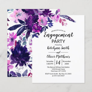 Floral Watercolor Flowers Trendy Engagement Invitation