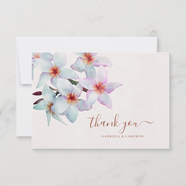 Floral Watercolor Frangipani Terracotta Wedding Thank You Card (Front)