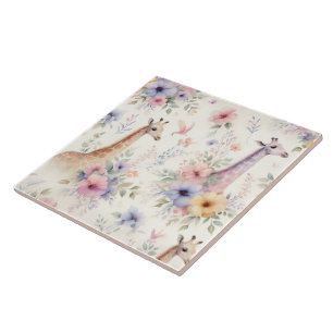 Floral Watercolor Giraffe Tile Design
