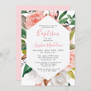 Floral Watercolor Girl Baptism Invitation