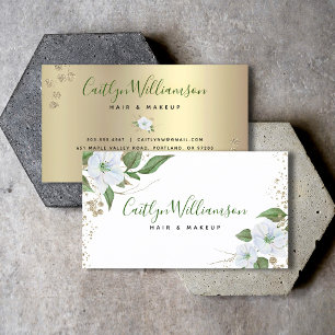 Floral Watercolor Gold White Stylish Script Modern Business Card