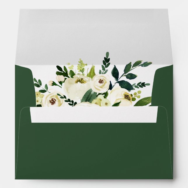 Floral Watercolor Green and White Envelope (Back (Bottom))