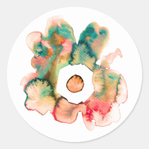 Floral watercolor hand drawn abstract art classic  classic round sticker