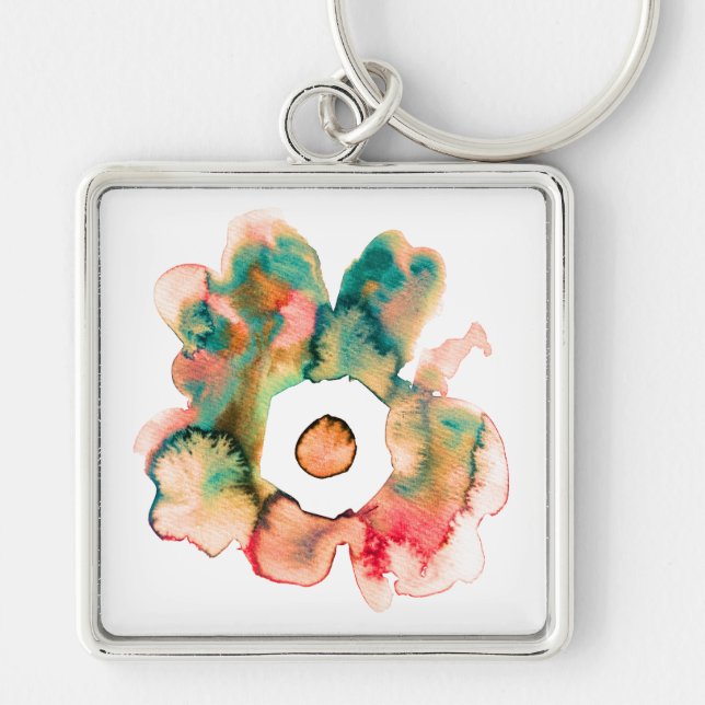 Floral watercolor hand drawn abstract art keychain (Front)