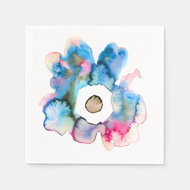 Floral watercolor hand drawn abstract art napkin (Front)