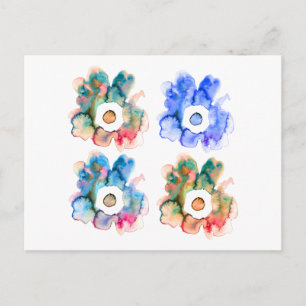 Floral watercolor hand drawn abstract art postcard