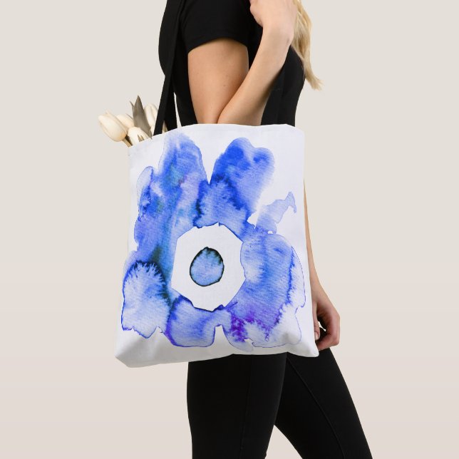 Floral watercolor hand drawn abstract art tote bag (Close Up)