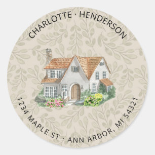 Floral Watercolor House Return Address Classic Round Sticker