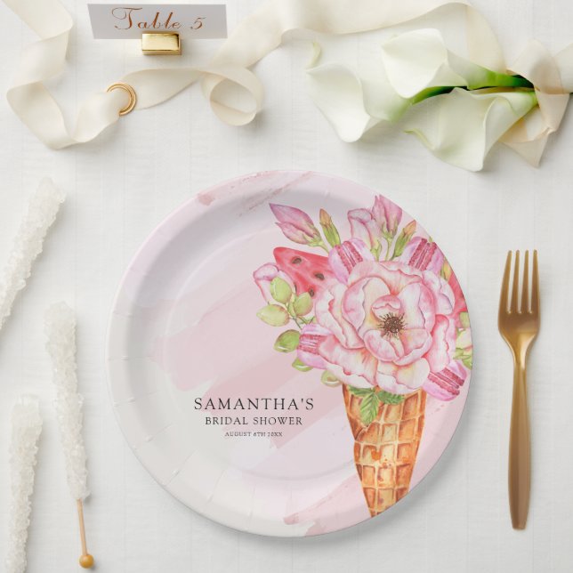 Floral Watercolor Ice Cream Bridal Shower Paper Plate (Wedding)