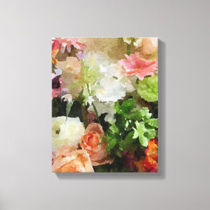 Floral Watercolor in Peach & Green Canvas Print