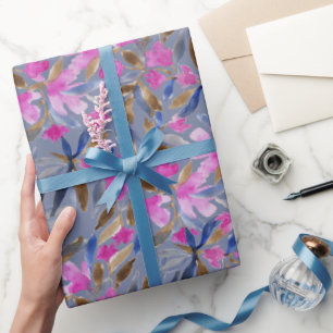 Floral Watercolor In Pink Venetian Blue Cedar Wrapping Paper