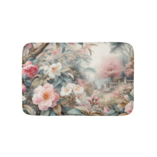 Floral watercolor in soft pastel colours  bath mat
