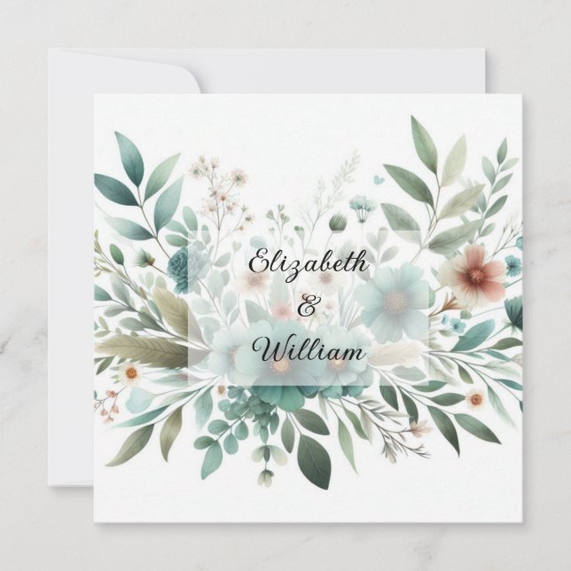 Floral watercolor in soft pastel colours  invitation (Front)