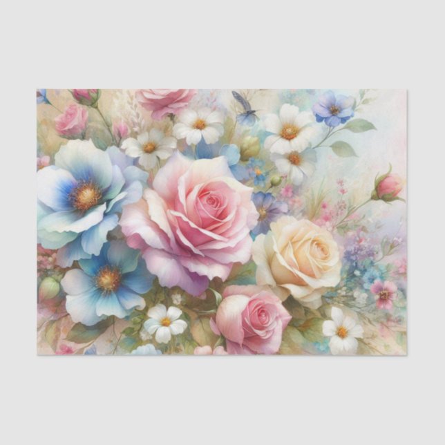 Floral watercolor in soft pastel colours  tissue paper (Front)