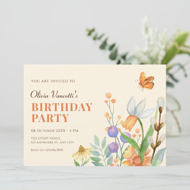 Floral watercolor invitation (Standing Front)