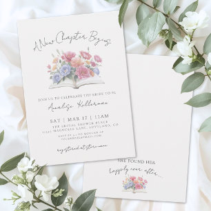Floral Watercolor Ivory Book Bridal Shower Invitation