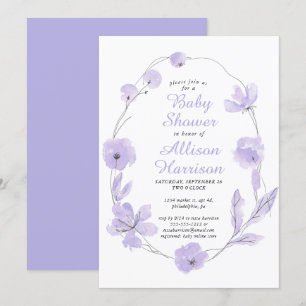 Floral Watercolor Lavender Baby Shower Invitation
