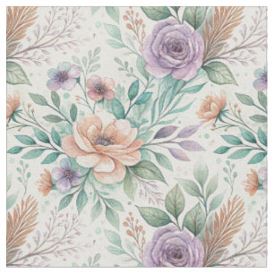 Floral Watercolor Lavender & Peach Flowers Pattern Fabric
