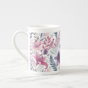 Floral Watercolor Lilies Pink Bone China Mug