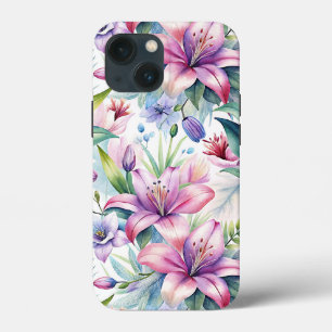 Floral Watercolor Lilies Pink purple iPhone 13 Mini Case