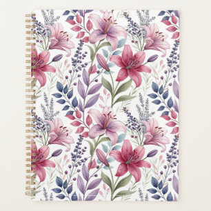 Floral Watercolor Lilies Pink purple Planner