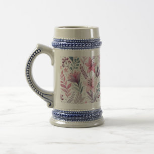 Floral Watercolor Lilies Pink Violet Beer Stein
