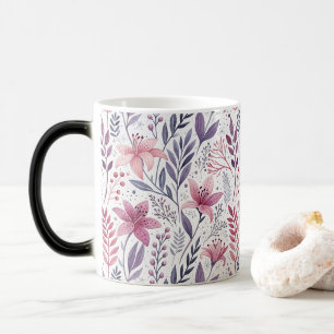 Floral Watercolor Lilies Pink Violet Magic Mug